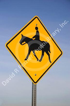 A road sign warning of equestrian crossing in Idaho.