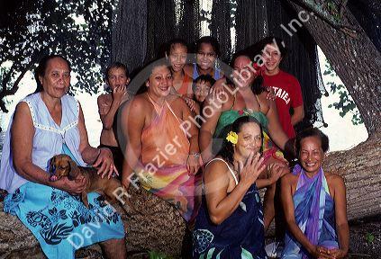 Tahitian women and children on a Sunday outing near Papeete, Tahiti.