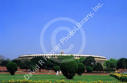 The Parliament Building in New Delhi, India.