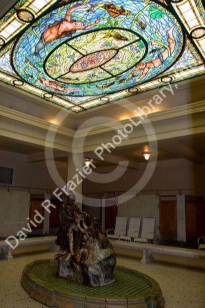 Fordyce historic bath house interior with stained glass ceiling in Hot Springs, Arkansas.historic, historic buildings, historic town, bath house, bathhouse, hot springs, arkansas, hot springs national park, fordyce, headquarters