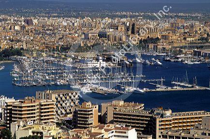 An overview of the harbor and Majorca, Spain.