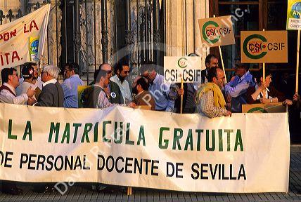 Spanish school teachers demonstrating in Seville, Spain.