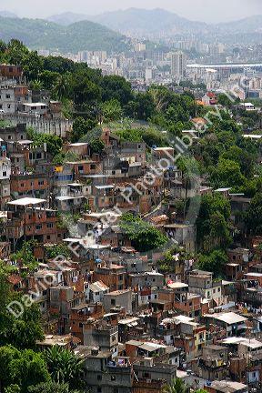 Hillside favela in Rio de Janeiro, Brazil. These slums are home to thousands of poor people squatting on public land.