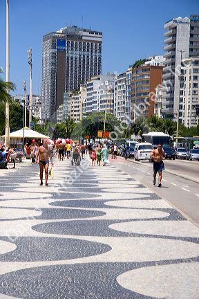 Wave pattern sidewalk at the Copacabana Beach in Rio de Janeiro, Brazil.