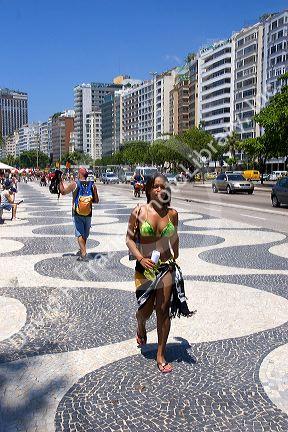 Wave pattern sidewalk at the Copacabana Beach in Rio de Janeiro, Brazil.