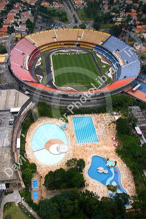 Aerial view of Est‡dio Morumbi, the Sao Paulo Futebol Clube stadium and swimming pools in Sao Paulo, Brazil.