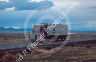 Long haul truck traveling onInterstate 80 near Lovelock, Nevada.