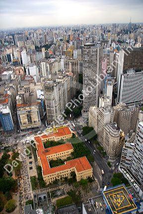 Aerial view of the Secretaria da Educacao de Sao Paulo located at the Praca da Republica, Brazil.