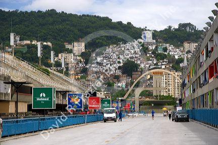 Hillside favela in Rio de Janeiro, Brazil above the Carnival parade ground.