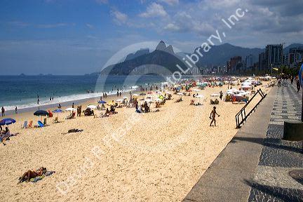Visitors at the Ipanema Beach in Rio de Janeiro, Brazil.