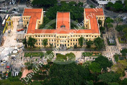 Aerial view of the Secretaria da Educacao de Sao Paulo located at the Praca da Republica, Brazil.