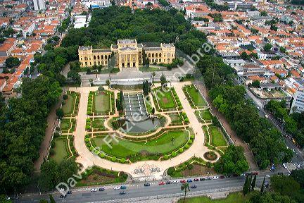 Aerial view of the formal garden at the Museu Paulista in Sao Paulo, Brazil.
