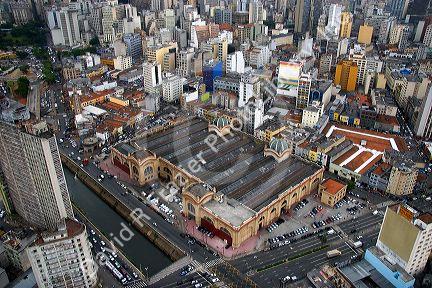 Aerial view of Mercado Municipal, the municipal market, in Sao Paulo, Brazil.