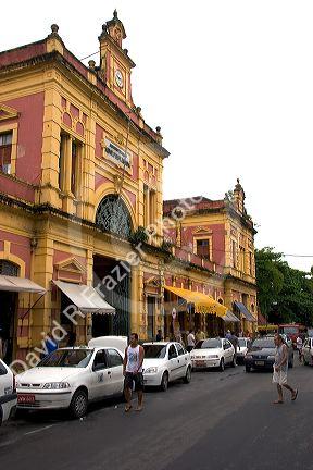 The Municipal Market and street scene in Manaus, Brazil.