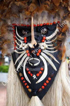 Amazon masks made of fish scales and bones by indians in Manaus, Brazil.