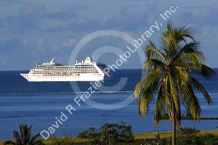 The Paul Gaugin cruise ship off the island of Tahiti.