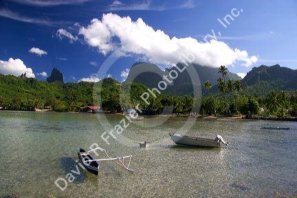 Boats in the lagoon off the island of Moorea.