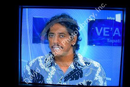Television newscaster in Papeete, Tahiti.
