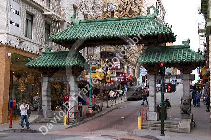The Dragon Gate on Grant Ave. and Bush Street entrance to Chinatown, San Francisco, California.