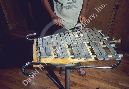 Student playing the glockenspiel.