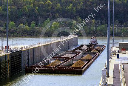 Tug boat and barge on the Kanawha River in West Virginia.