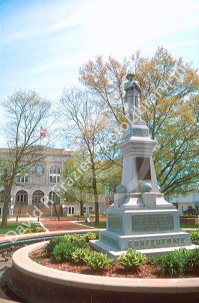 Statue of a confederate soldier in front of the courthouse in Bentonville, Arkansas.