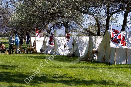 Tents and flags at a civil war reenactment near Boise, Idaho.