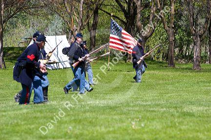 Union soldiers in Civil war reenactment near Boise, Idaho.
