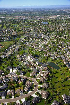 Aerial view of housing developements in Eagle, Idaho.