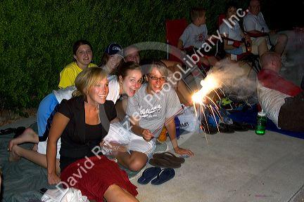 People celebrating the fourth of July in Boise, Idaho.