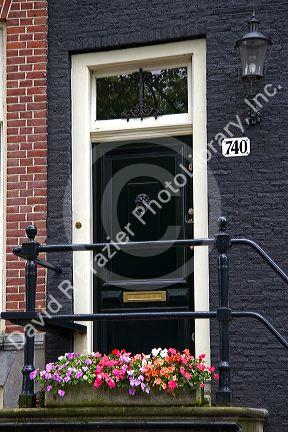 The front entrance to a row house in Amsterdam, Netherlands.
