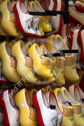 A display of Holland wooden shoes in Amsterdam, Netherlands.