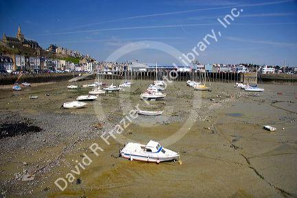 Low tide at The Harbor of Granville, a coastal commune in the department of Manche, France.