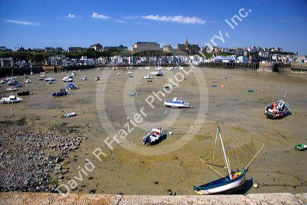 Low tide at The Harbor of Granville, a coastal commune in the department of Manche, France.