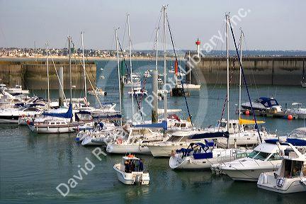 Boats docked at The Harbor of Granville, a coastal commune in the department of Manche, France.