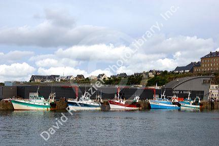 Boats docked at The Harbor of Granville in the department of Manche, France.