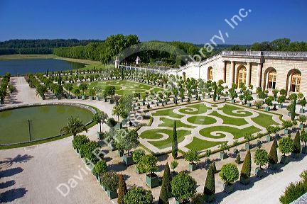 Formal gardens of The Palace of Versailles at Versailles in the department of Yvelines, France.