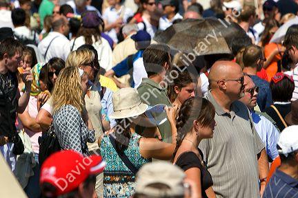 Tourists wait in line at The Palace of Versailles at Versailles in the department of Yvelines, France.
