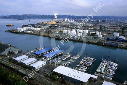 View of a paper mill at the Port of Tacoma, Washington.
