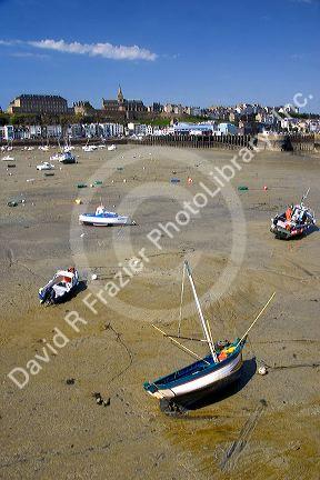 Low tide at The Harbor of Granville, a coastal commune in the department of Manche, France.