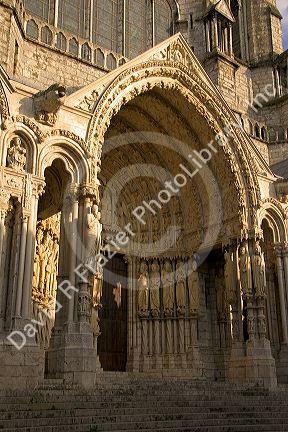 Detail on The Cathedral of Our Lady of Chartres at Chartres in the region of Centre, France.