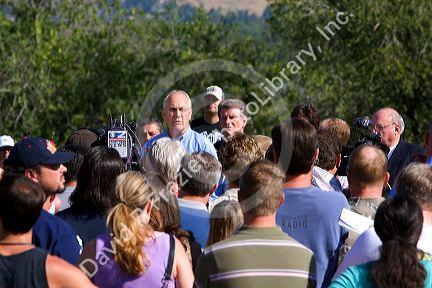 Idaho Senator Larry Craig speaks at a press conference in Boise, Idaho.