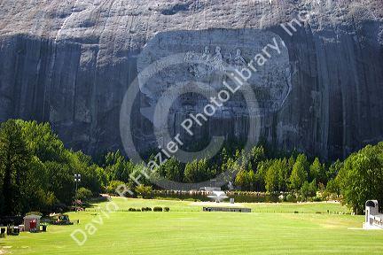 Carving of Stonewall Jackson, Robert E. Lee, and Jefferson Davis at Stone Mountain, Georgia.