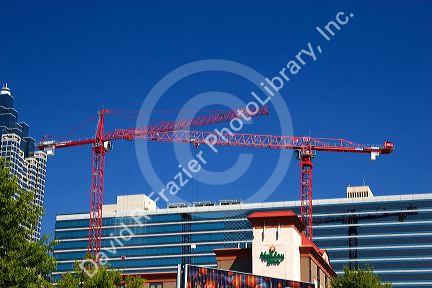 Cranes used for building construction in downtown Atlanta, Georgia.