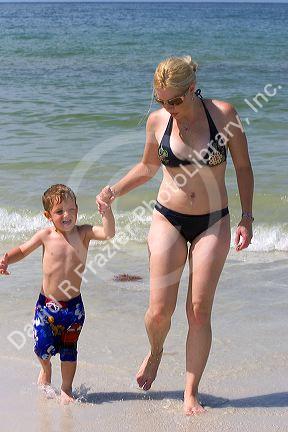 Mother and son at the beach in St. Petersburg, Florida. MR