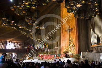 The interior of the modern Basilica of Guadalupe in Mexico City, Mexico.