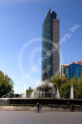 The Fountain of Diana Cazadora and the Torre Mayor located on the Paseo de la Reforma in Mexico City, Mexico.