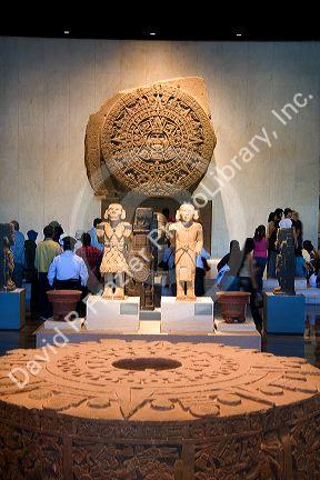 The Aztec Stone of the Sun on display at the National Museum of Anthropology in Mexico City, Mexico.