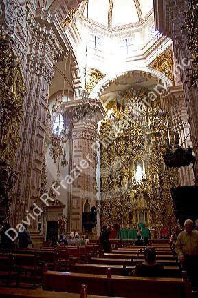 Gold alter inside the parish church of Santa Prisca at Taxco in the State of Guerrero, Mexico.