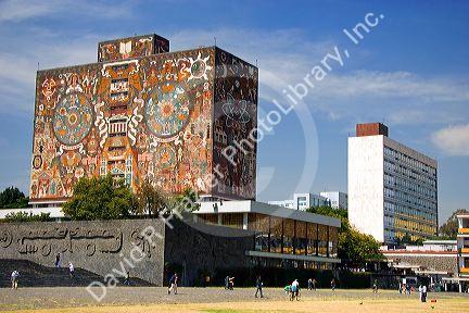 The Central Library on the campus of the National Autonomous University of Mexico in Mexico City, Mexico.